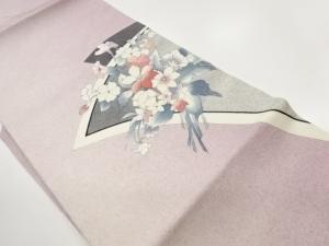 塩瀬手描き花葉に幾何学模様名古屋帯